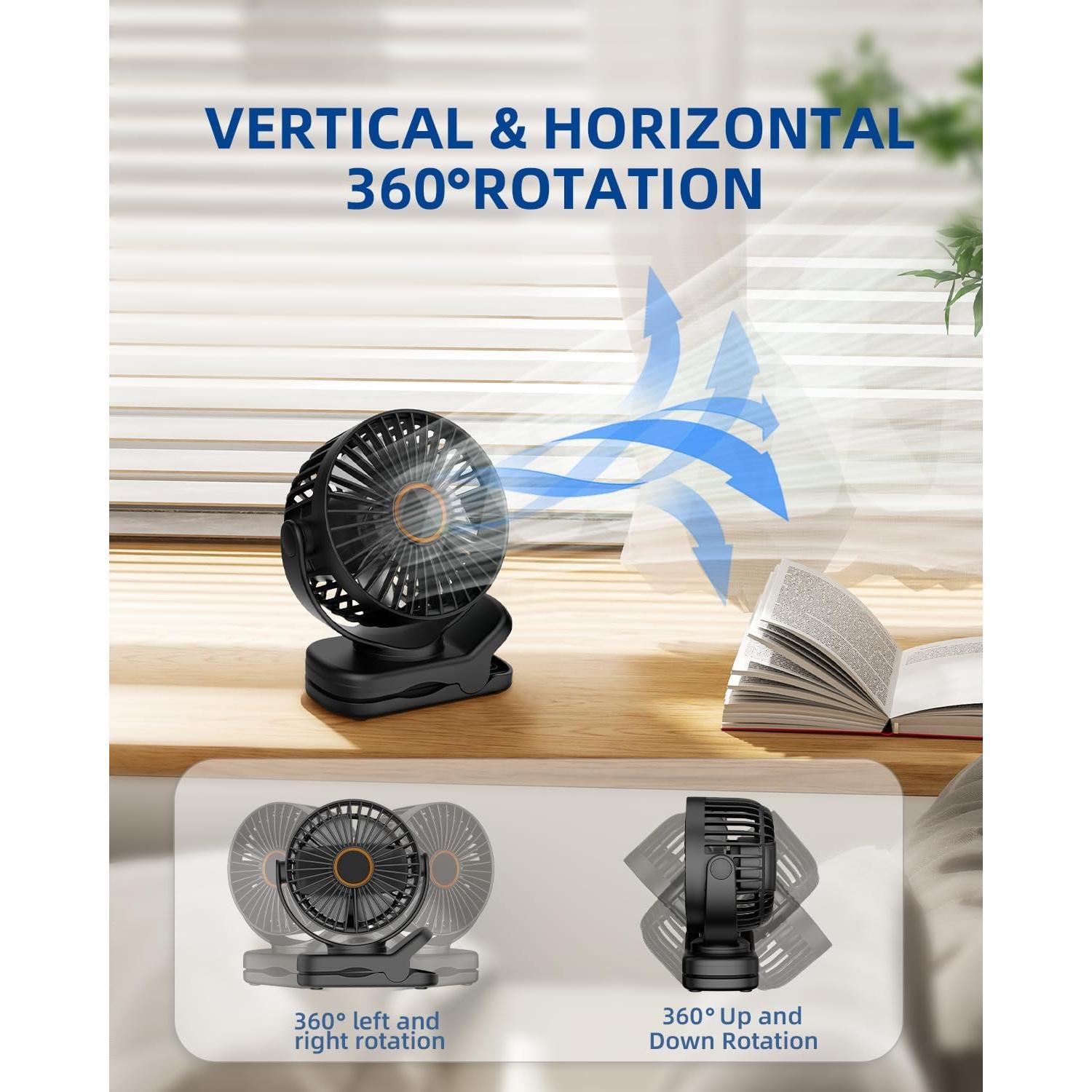 Ventilador Mini Clip ASNUG M24C Recargable 3 Velocidades Negro