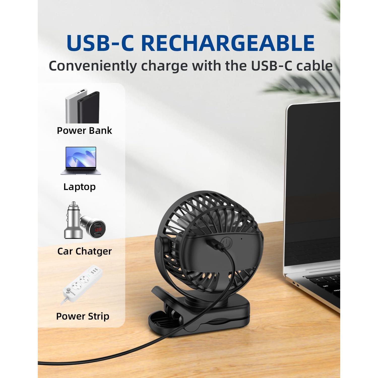 Ventilador Mini Clip ASNUG M24C Recargable 3 Velocidades Negro