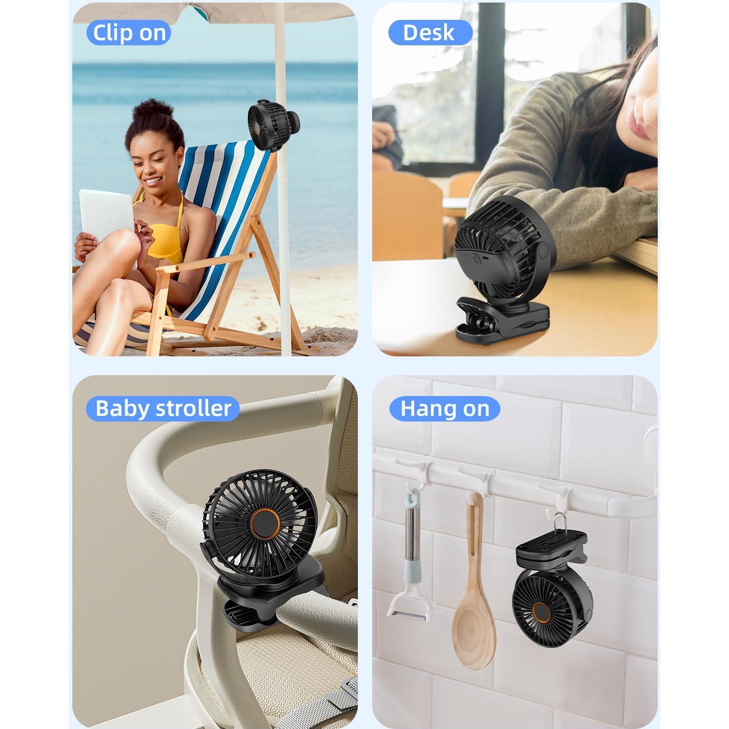 Ventilador Mini Clip ASNUG M24C Recargable 3 Velocidades Negro