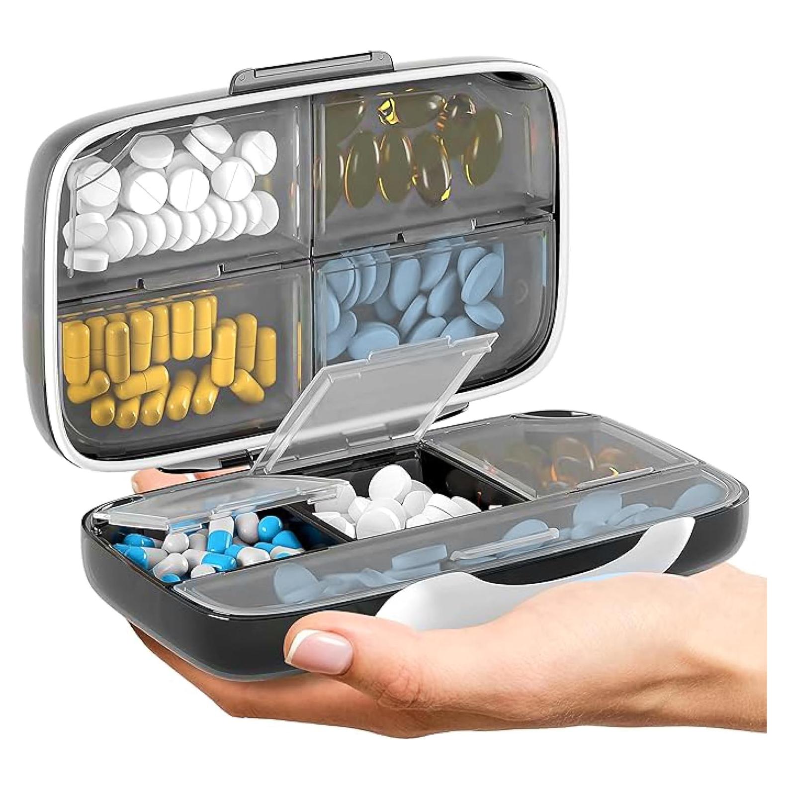 Organizador de Pastillas Bexeen AntiyL - Estuche Hermético Negro 8 Compartimentos