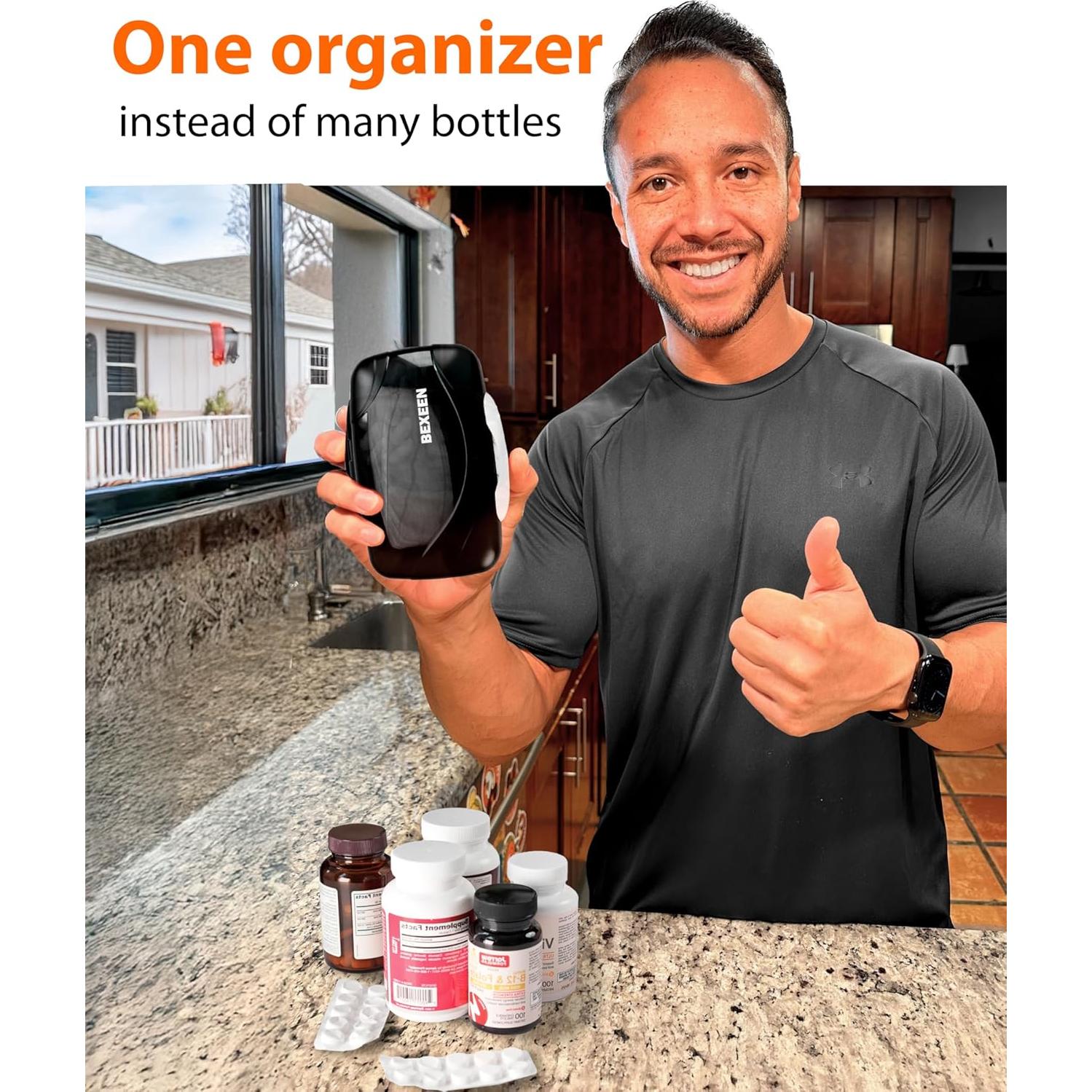 Organizador de Pastillas Bexeen AntiyL - Estuche Hermético Negro 8 Compartimentos