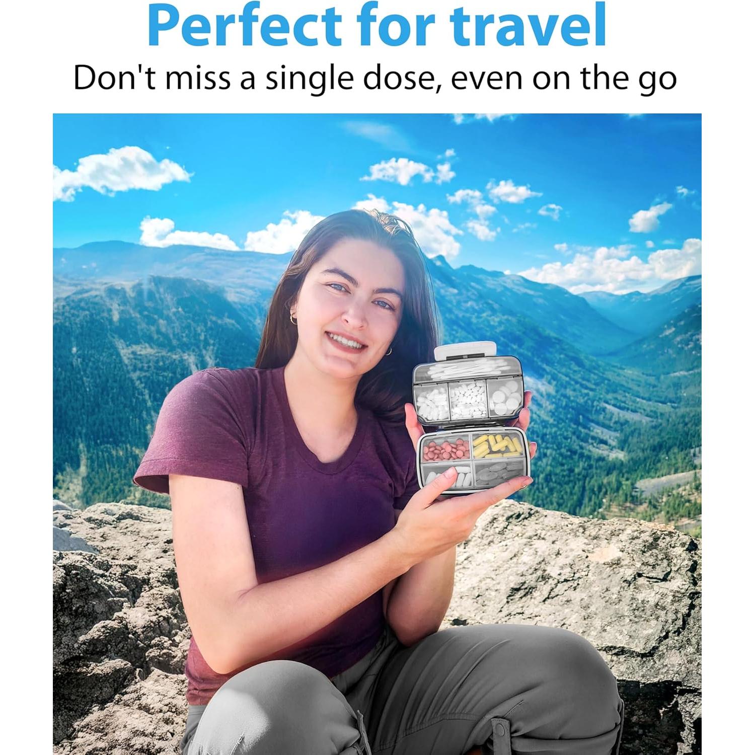 Organizador de Pastillas Bexeen AntiyL - Estuche Hermético Negro 8 Compartimentos