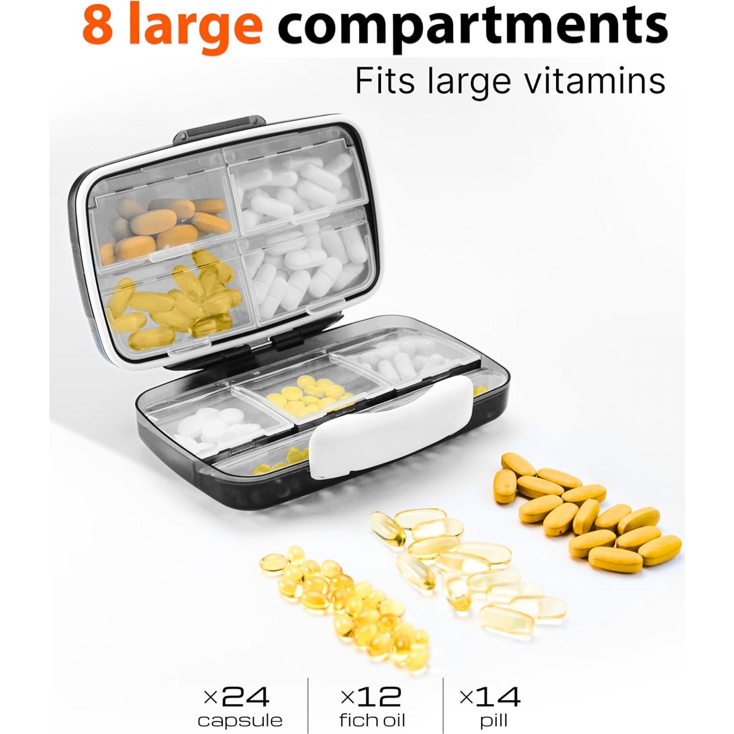 Organizador de Pastillas Bexeen AntiyL - Estuche Hermético Negro 8 Compartimentos