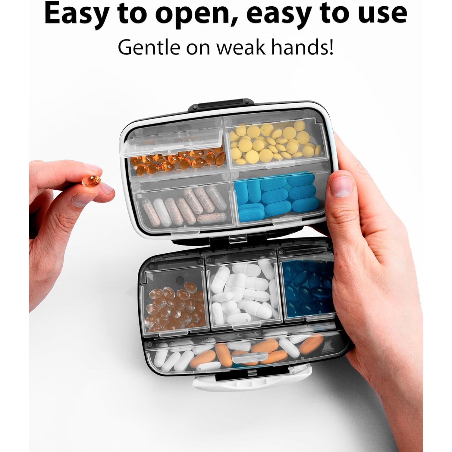 Organizador de Pastillas Bexeen AntiyL - Estuche Hermético Negro 8 Compartimentos