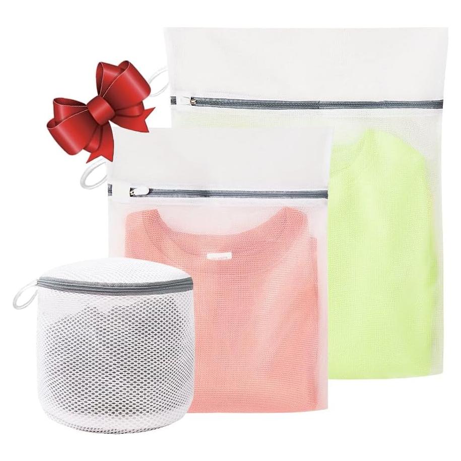 3Pcs Mesh Laundry Bags for Washing Delicates,with Upgrade the hanging ring,lingerie bags for washing delicates,Travel bag (1 Large 16x20,1 Medium 12x16,1 bra laundry bag)