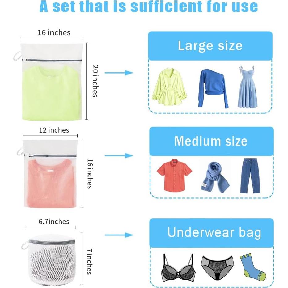 3Pcs Mesh Laundry Bags for Washing Delicates,with Upgrade the hanging ring,lingerie bags for washing delicates,Travel bag (1 Large 16x20,1 Medium 12x16,1 bra laundry bag)