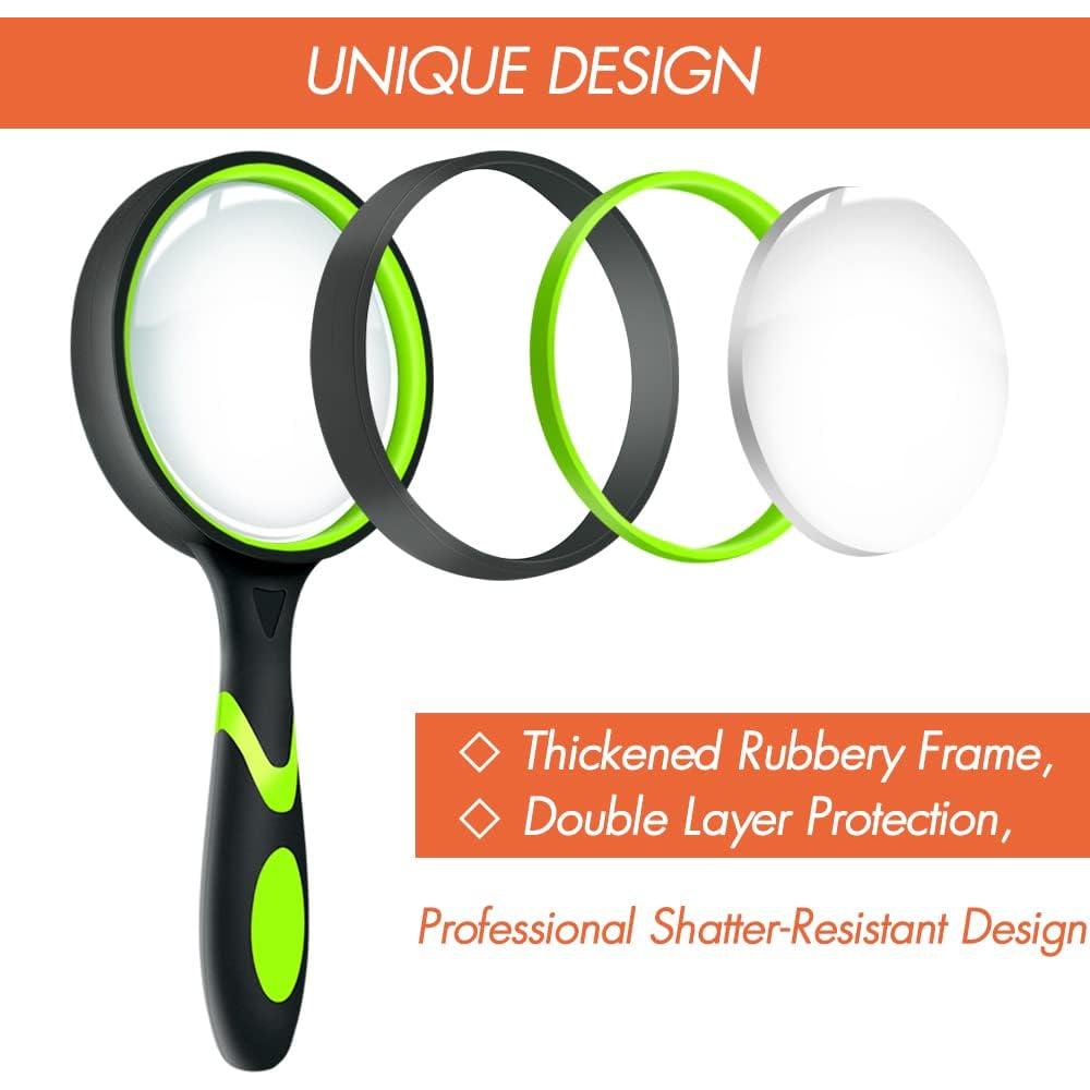 Lupa de Mano 10X Leffis 2 Pack Verde y Naranja 75mm