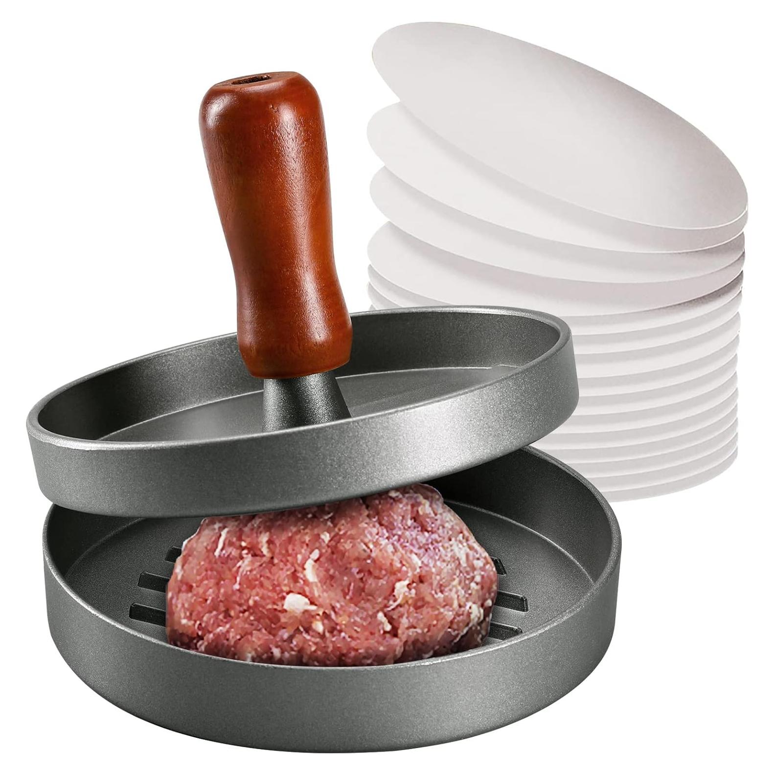 Prensa de Hamburguesas PIQUEBAR Acero Inoxidable con Mango de Madera