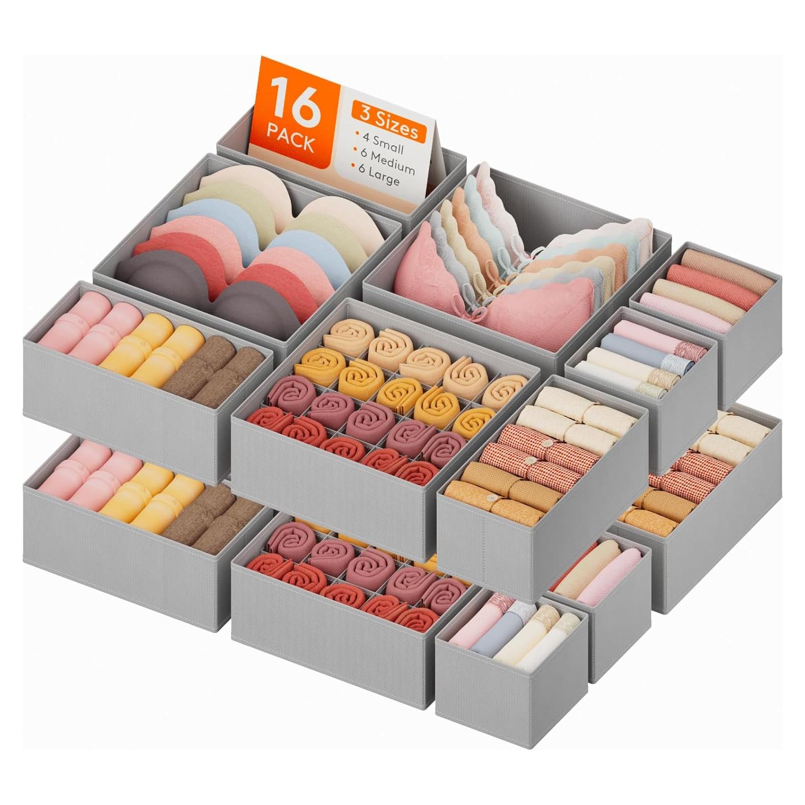 Organizador de Cajones Lifewit 16 Piezas Tela Plegable Gris