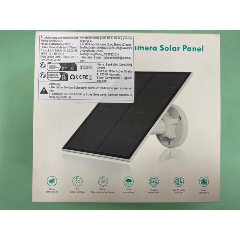 Panel Solar SANKABA 5W para Cámara de Seguridad IP65