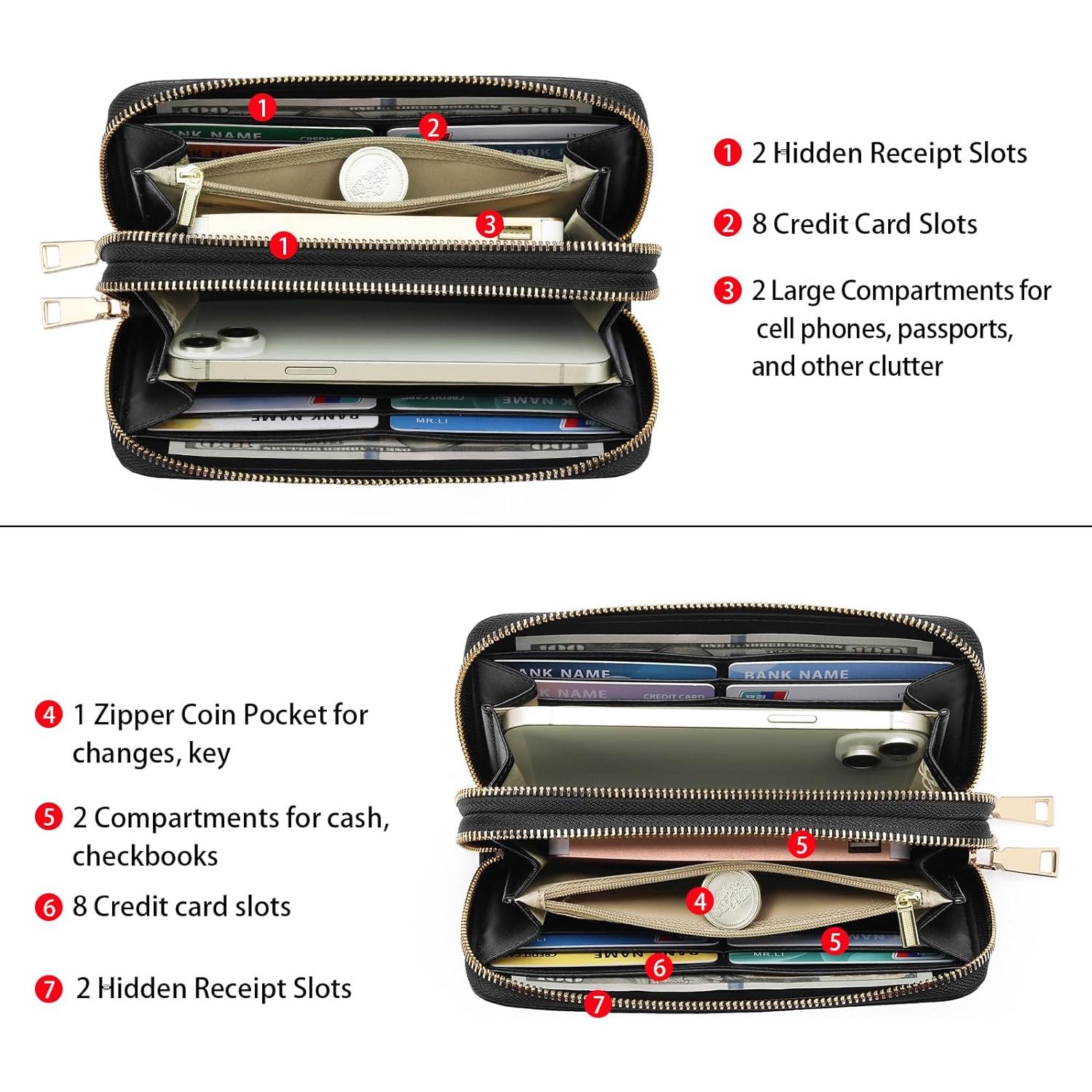 Cartera de Mujer GOIACII Doble Cierre RFID Cuero Floral