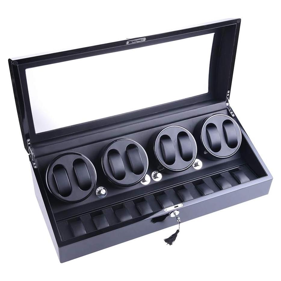 Reloj Winder Automático Udgtee 4 Motores Negro Madera