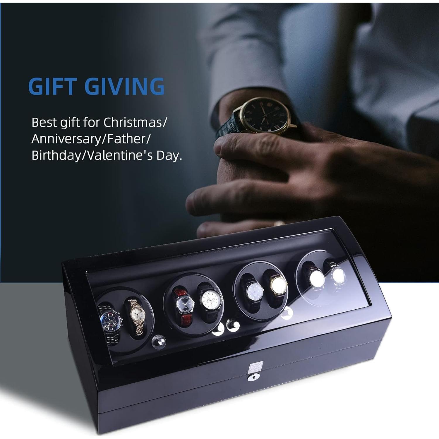 Reloj Winder Automático Udgtee 4 Motores Negro Madera