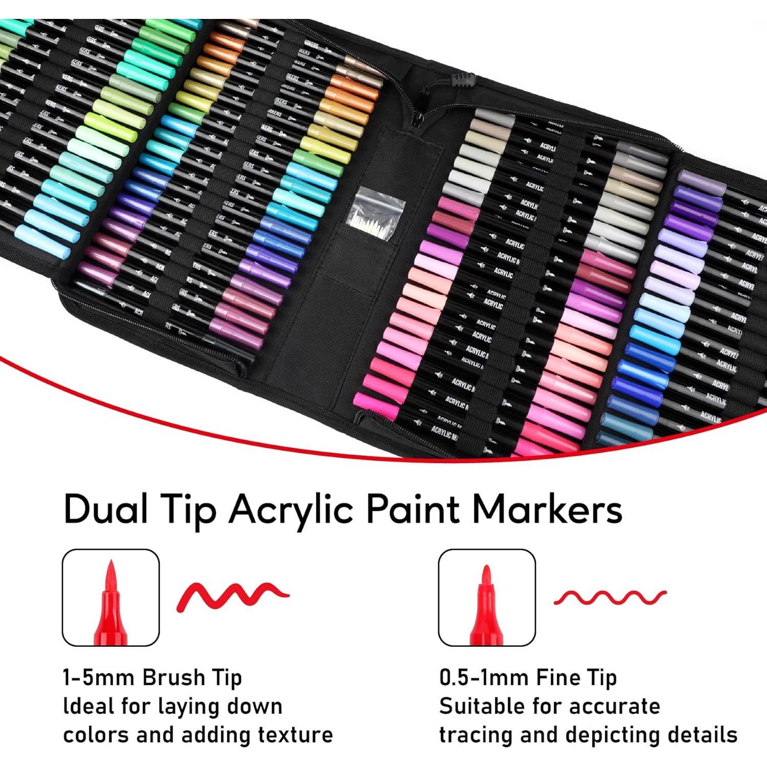 Kit de 120 Marcadores Acrílicos Pagather - Punta Doble, Multicolor