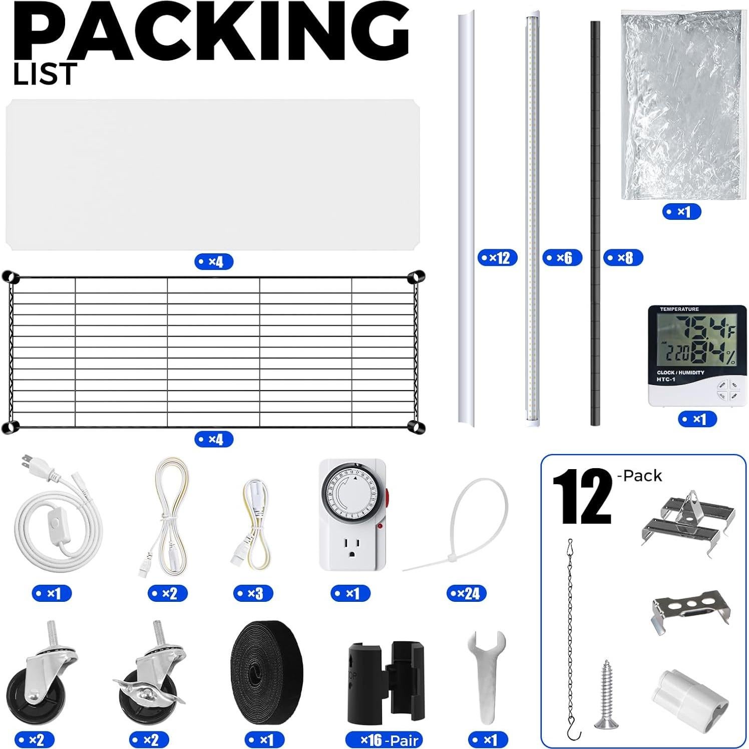 Invernadero Mini Barrina con Luz LED 4 Niveles 90x35cm