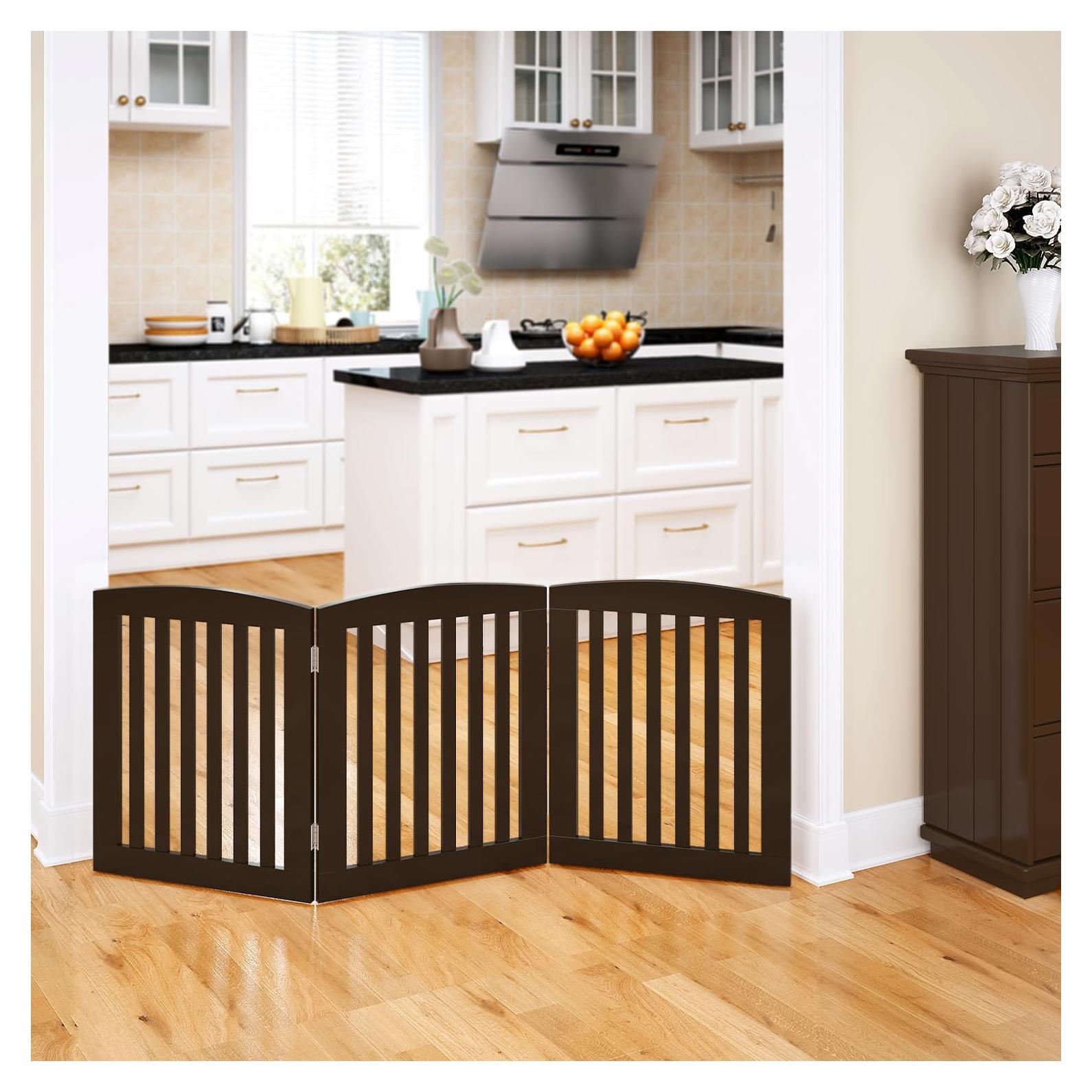 Puerta Plegable para Mascotas PAWLAND 61 cm Espresso 3 Paneles