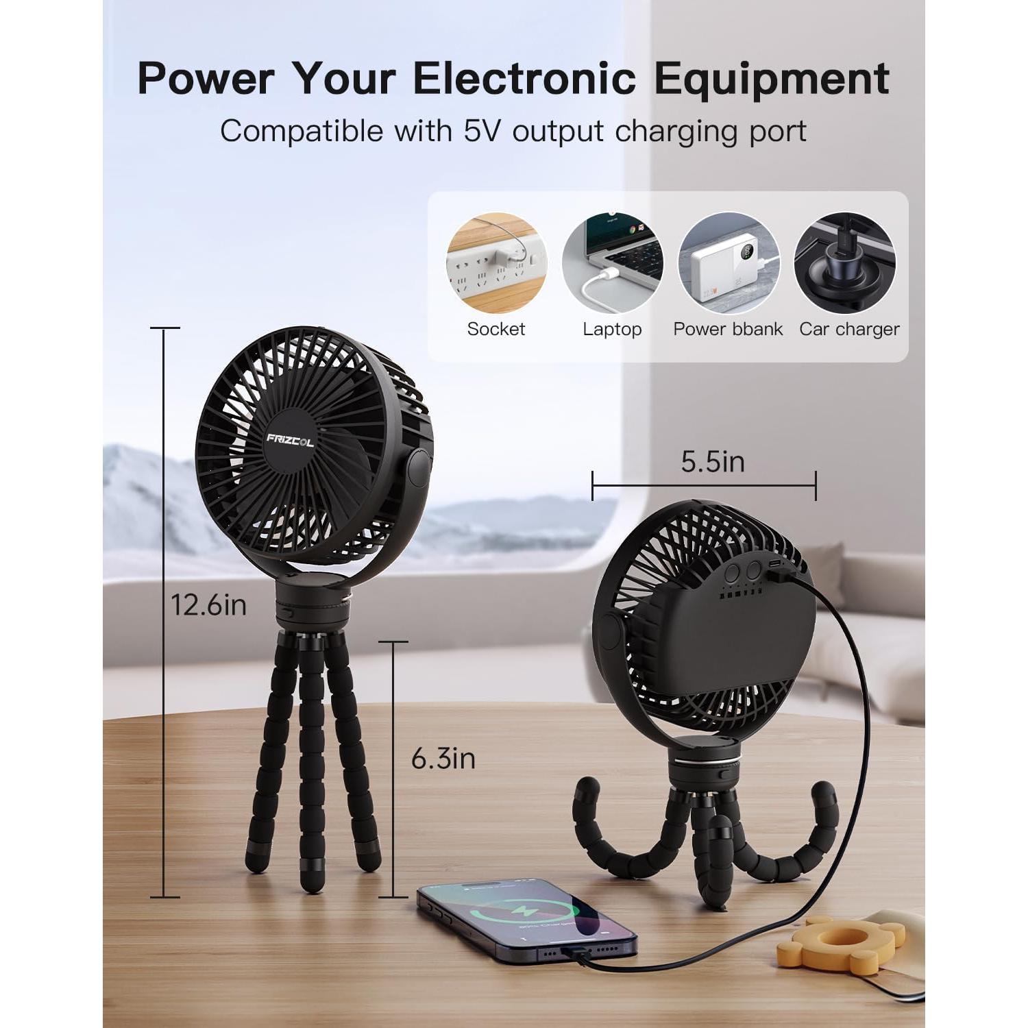 Ventilador Portátil FRIZCOL 12000mAh 65H Batería USB Negro