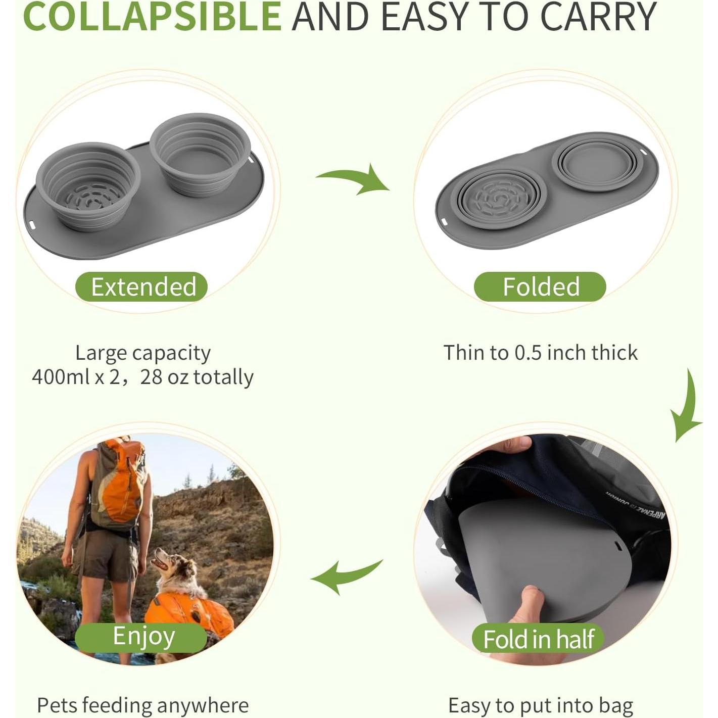 Tazón Doble Plegable para Perros HOYEHOLA - Silicona 355ml