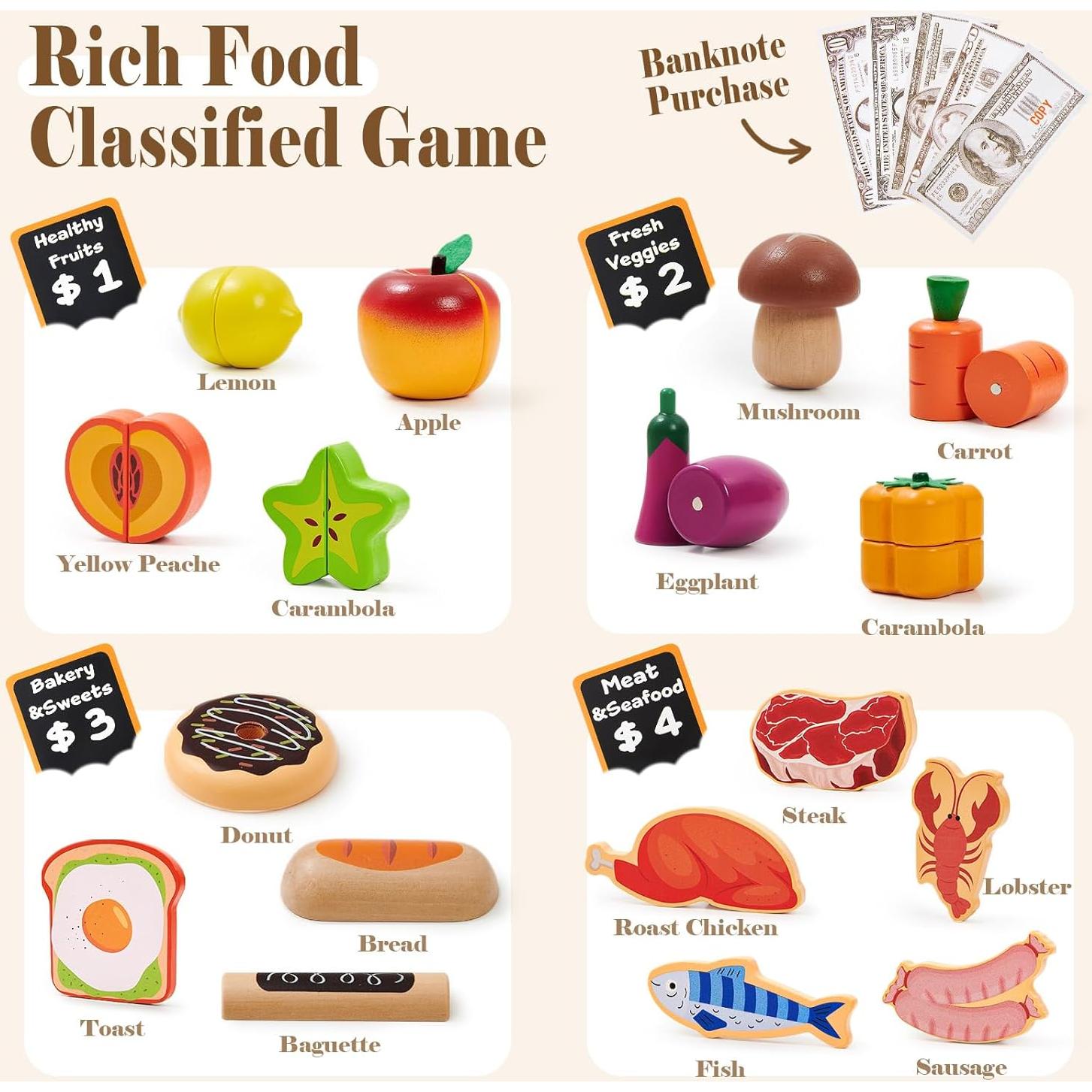 Conjunto de Comida de Juguete de Madera Toyssa - Cocina Infantil