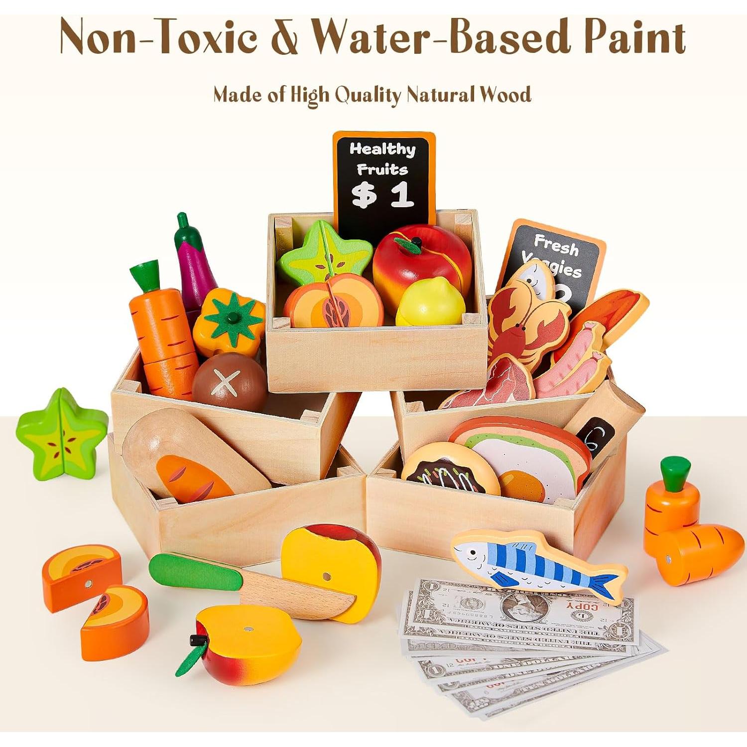 Conjunto de Comida de Juguete de Madera Toyssa - Cocina Infantil