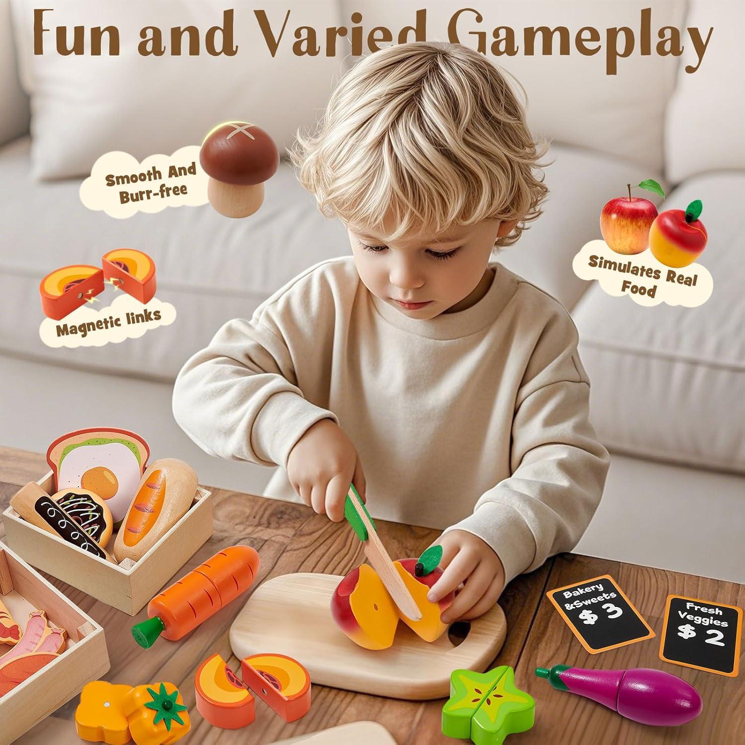 Conjunto de Comida de Juguete de Madera Toyssa - Cocina Infantil