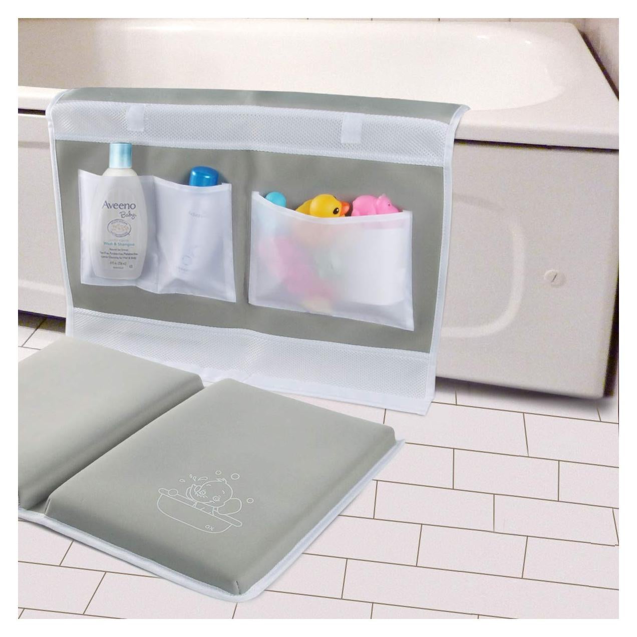 Almohadilla de Baño para Rodillas y Codos Gris con Organizador