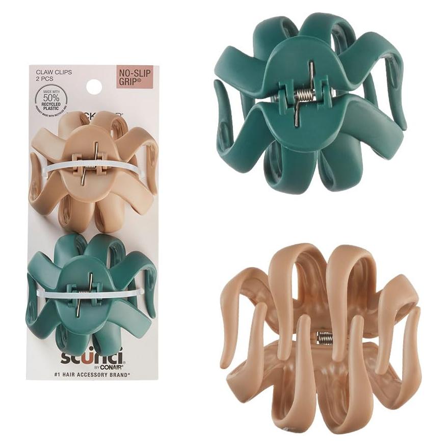 Pinzas de Garra Scunci No-Slip Grip - 2 Unidades Beige y Verde