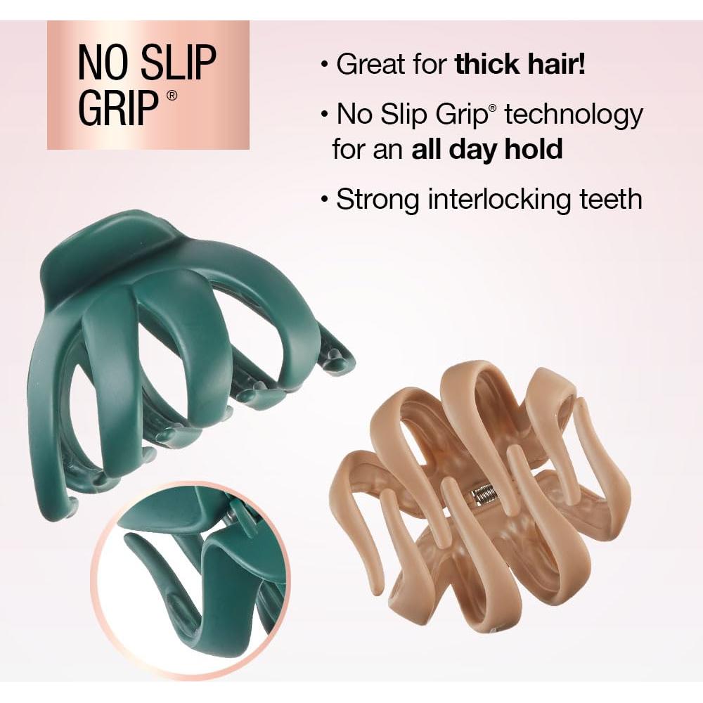 Pinzas de Garra Scunci No-Slip Grip - 2 Unidades Beige y Verde