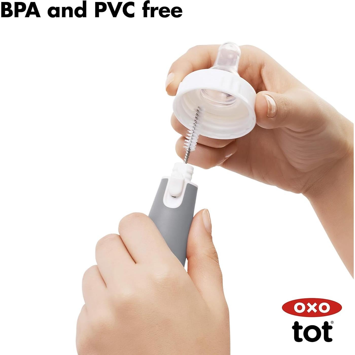 Cepillo para Botellas OXO Tot con Soporte y Limpiador Gris
