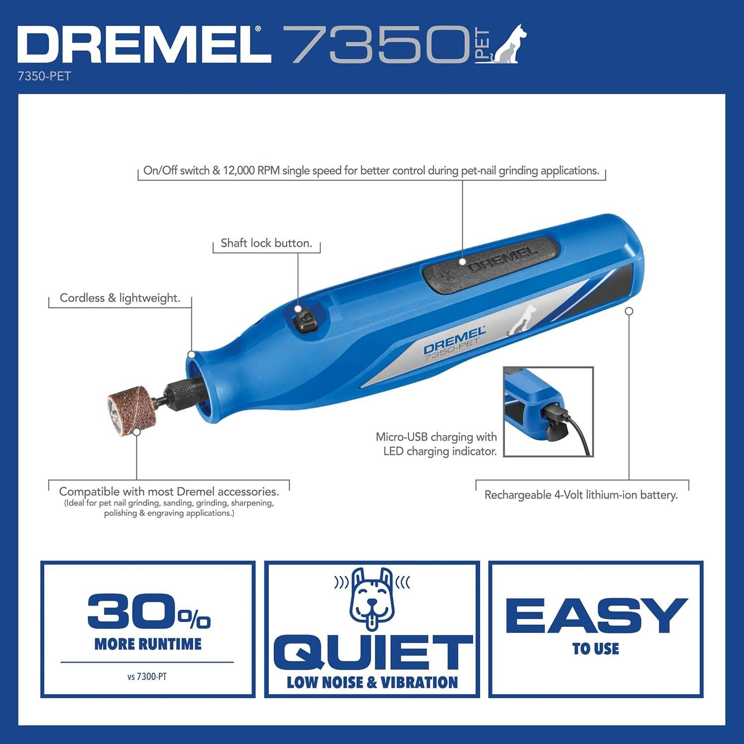 Dremel 7350-PET Molinillo de Uñas para Mascotas 4V