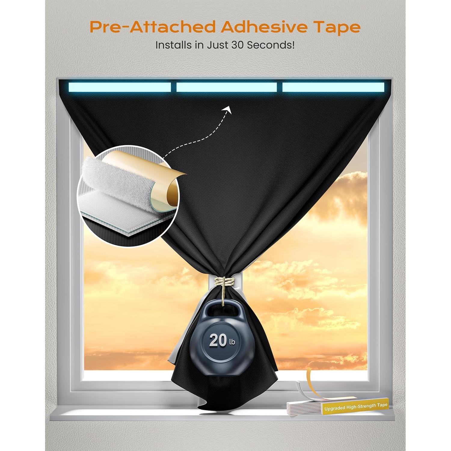 Cortina Blackout Portátil HEMRLY 43x91cm Negra, Instalación Fácil