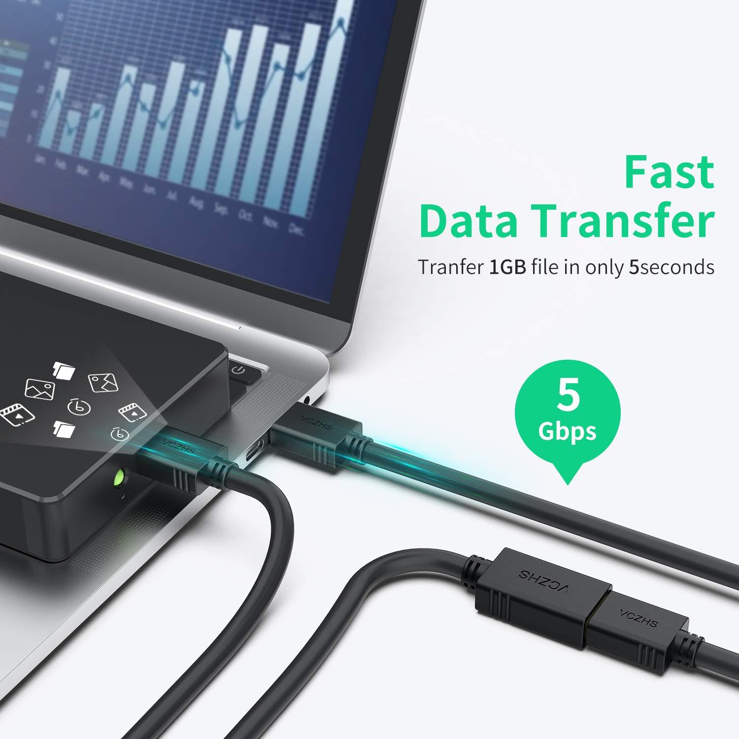Cable de Extensión USB 3.0 VCZHS Tech 0.30m, Alta Velocidad