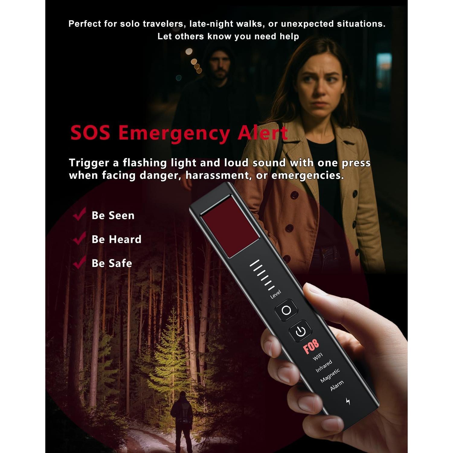 Detector de Cámaras Ocultas F08 - Alarma SOS y GPS - Portátil