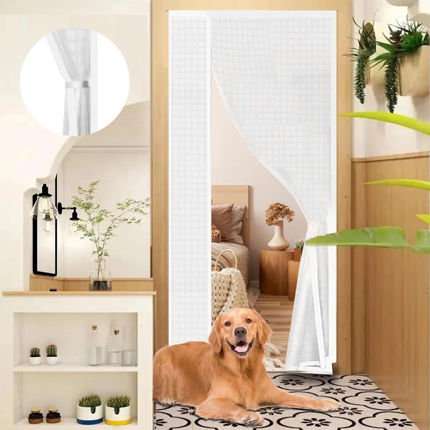 Cortina de Puerta Aislante Magnética Veanusiver 90x206 cm Blanca