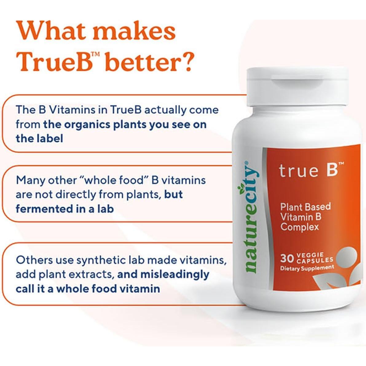 Suplemento Vitaminas B True-B NatureCity 30 Cápsulas Veganas