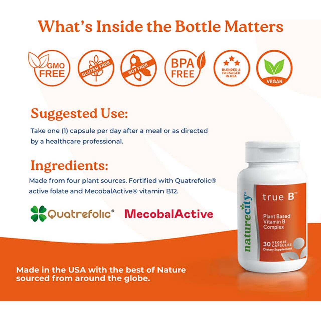 Suplemento Vitaminas B True-B NatureCity 30 Cápsulas Veganas