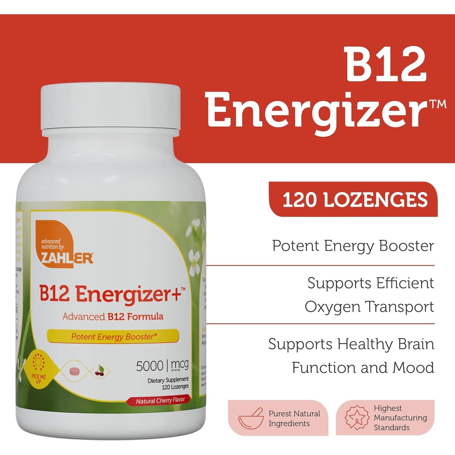 Zahler Energizer+ Vitamina B12 5000 mcg Sabor Cereza 120 Pastillas
