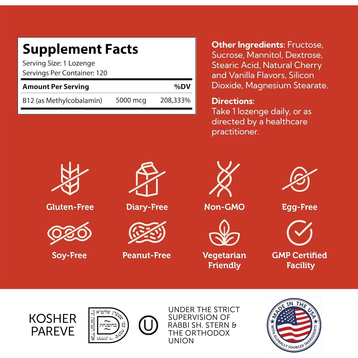 Zahler Energizer+ Vitamina B12 5000 mcg Sabor Cereza 120 Pastillas