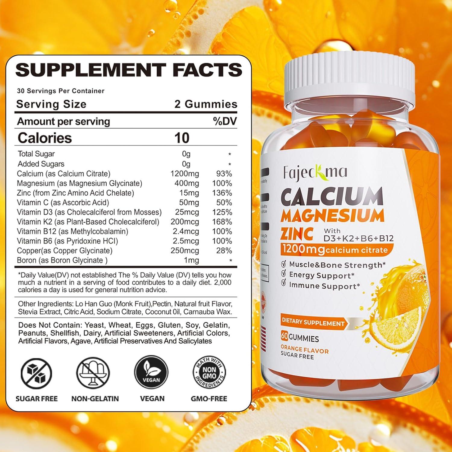 Gomitas de Calcio Magnesio Zinc Fajeckma 1200mg Naranja 60 Unidades