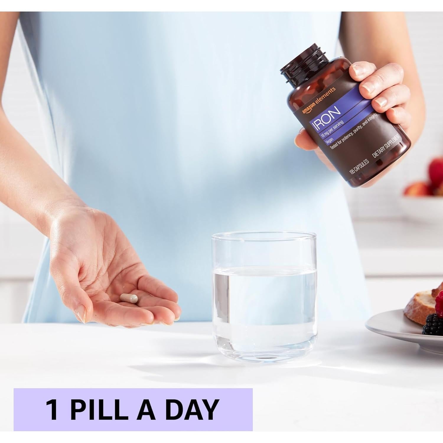 Cápsulas de Hierro Amazon Elements 18mg Veganas 195 Unidades