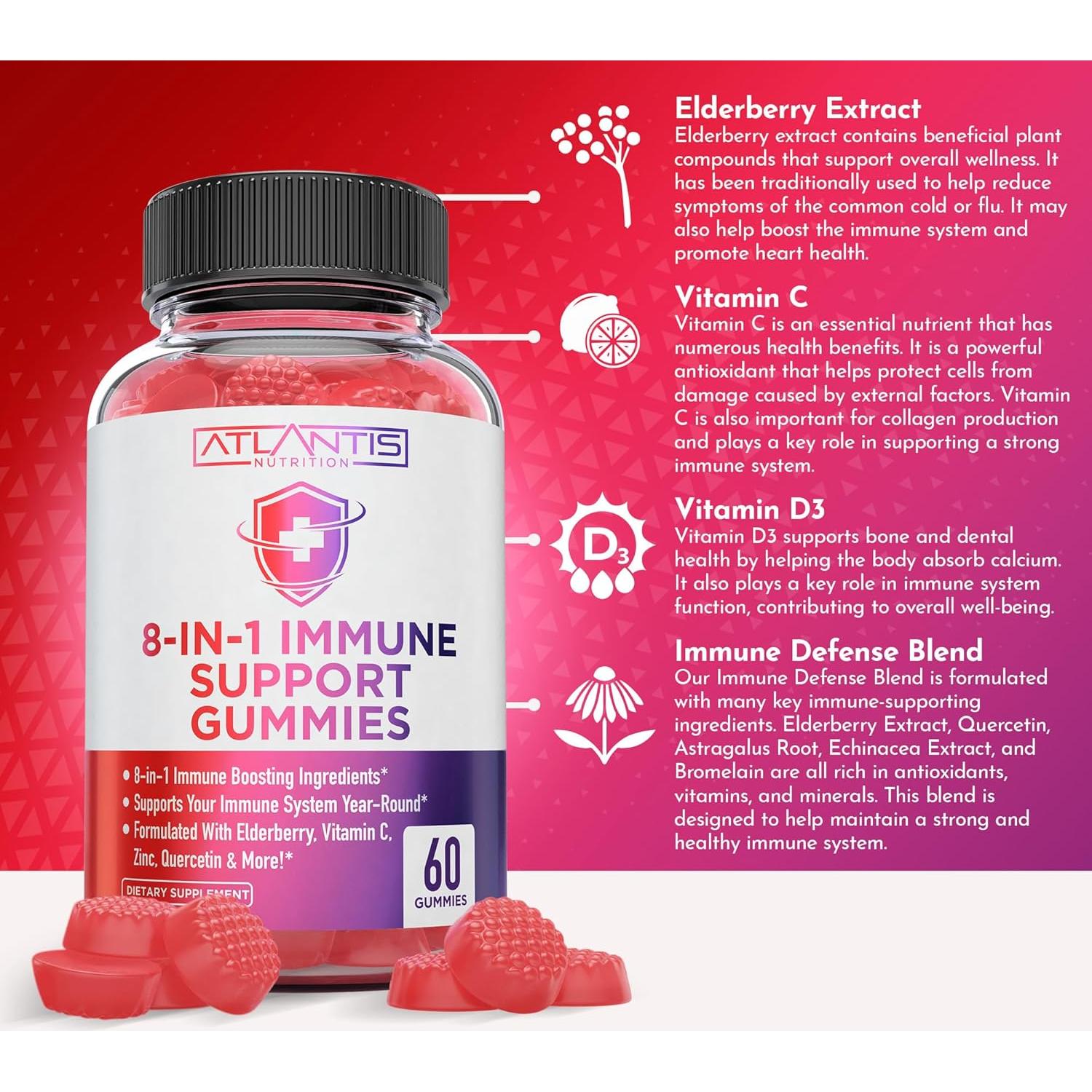 Gomitas Inmunológicas Atlantis Nutrition 60 Unidades - 8 en 1