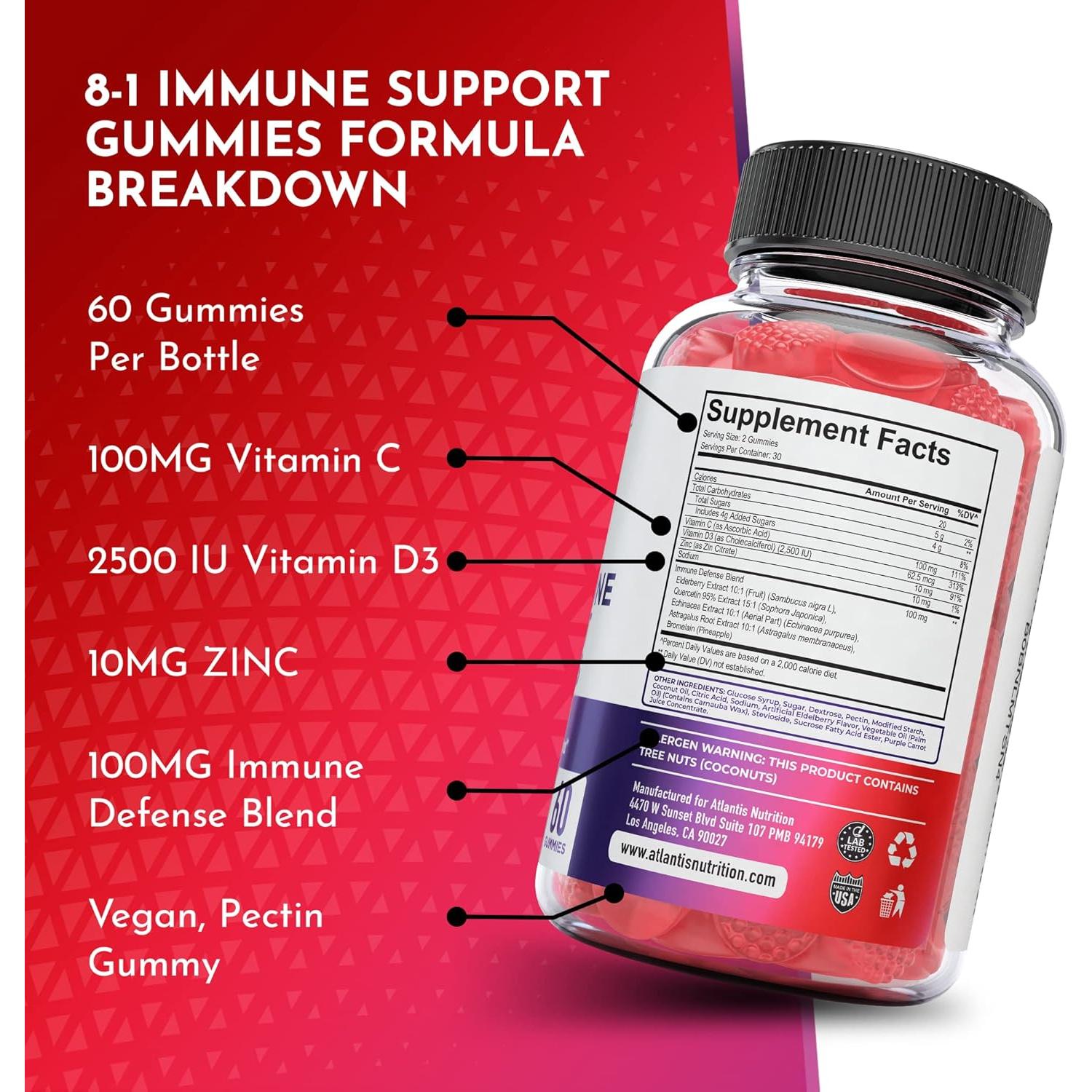 Gomitas Inmunológicas Atlantis Nutrition 60 Unidades - 8 en 1