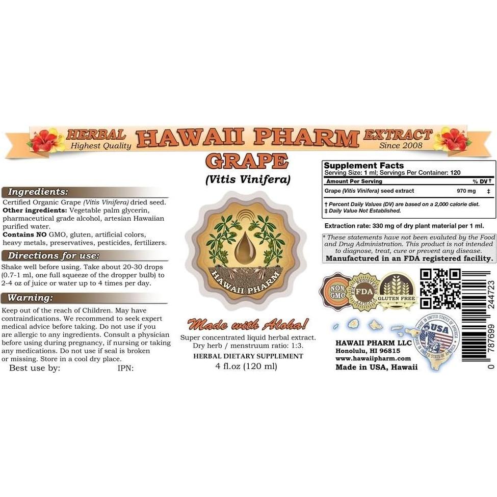 Extracto Líquido de Uva HawaiiPharm 60 ml - Suplemento Natural
