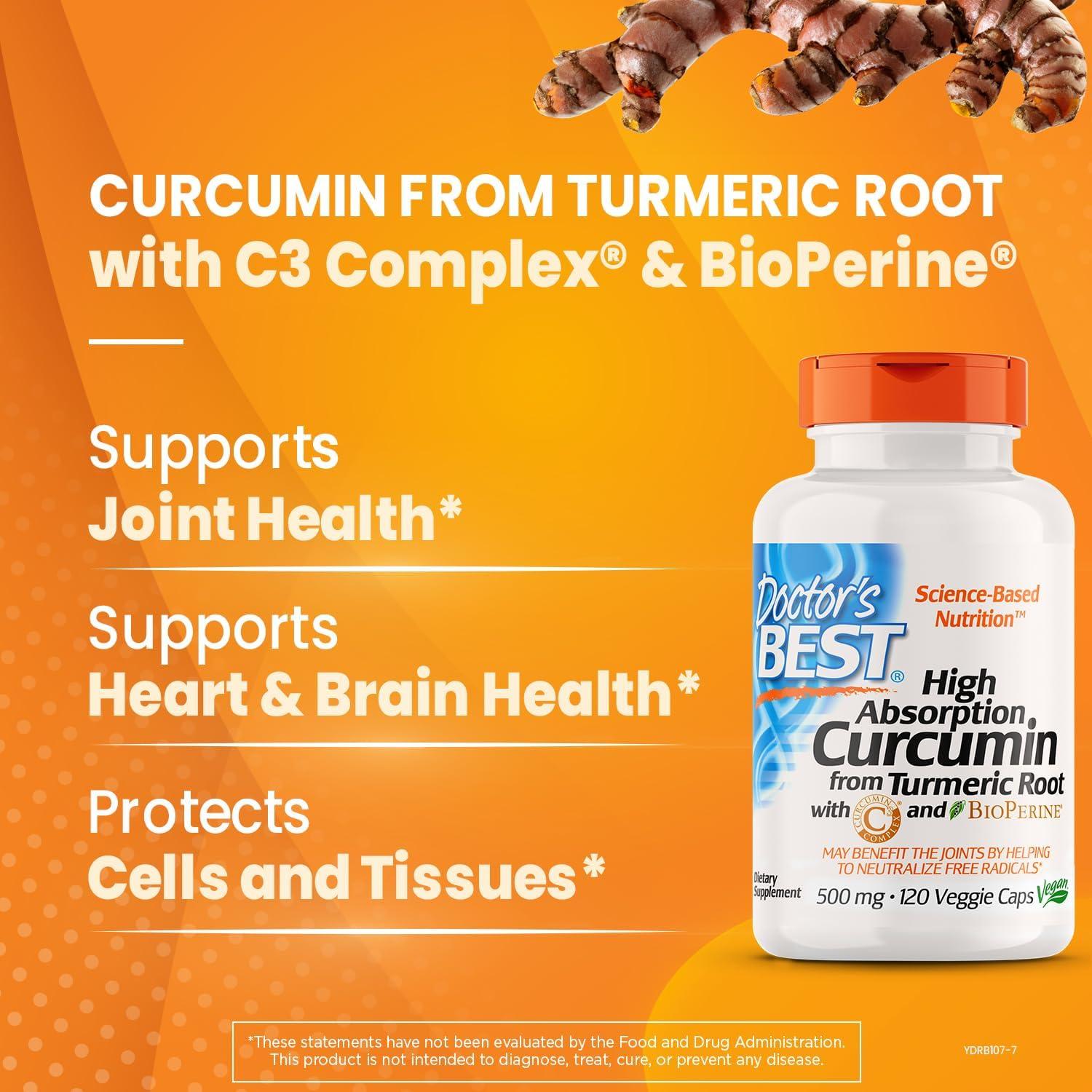 Curcumina 500mg Doctor's Best + CoQ10 100mg BioPerine 120 Cápsulas