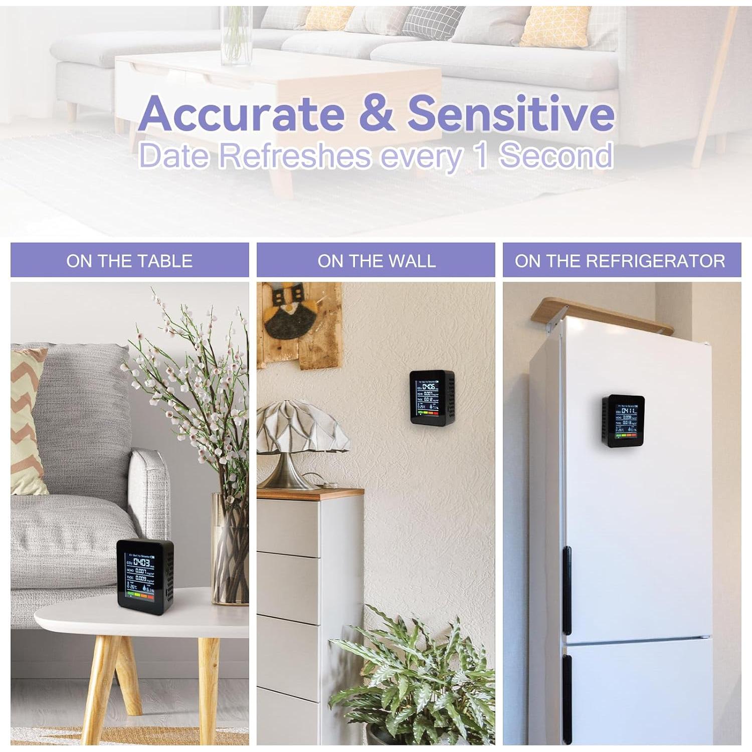 Monitor de Calidad del Aire 5 en 1 SIWMER - CO2, HCHO, TVOC, Humedad, Temperatura