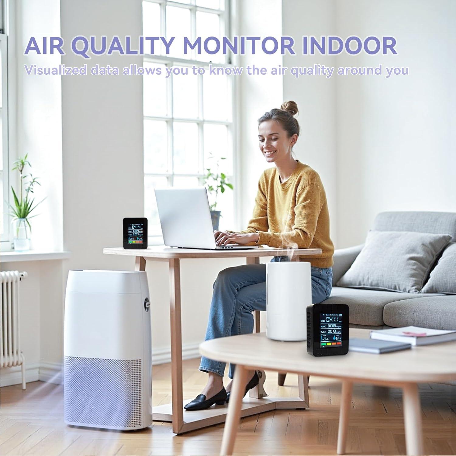 Monitor de Calidad del Aire 5 en 1 SIWMER - CO2, HCHO, TVOC, Humedad, Temperatura