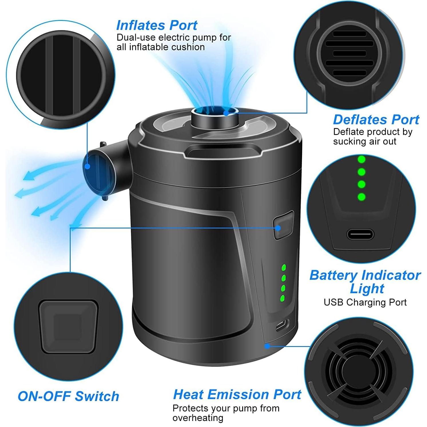 Bomba de Aire Eléctrica DrNanhai 5200mAh Inflador Portátil