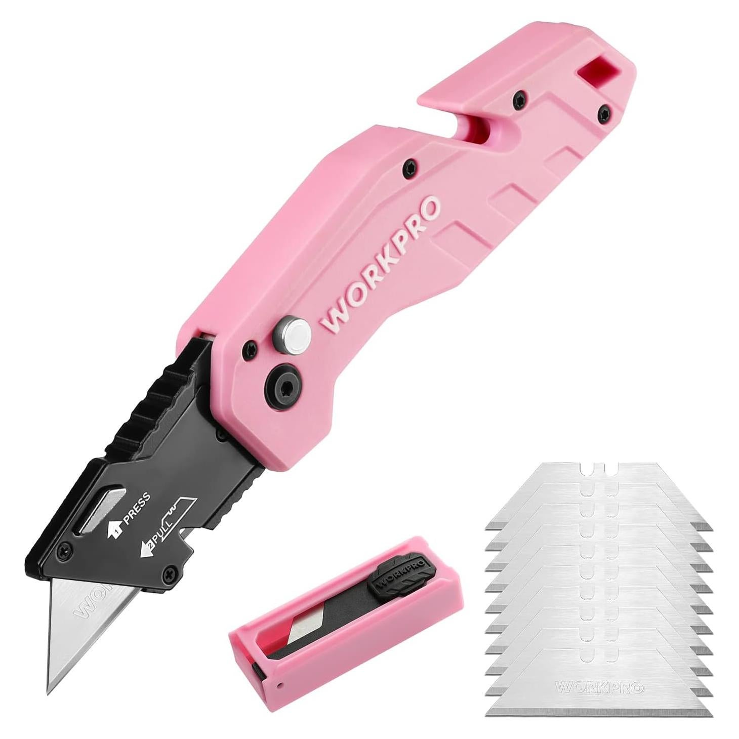 Cuchillo Utilitario Plegable WORKPRO Rosa con 10 Cuchillas