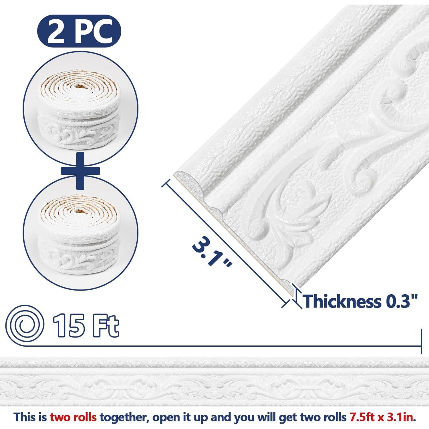 Frontera de Papel Tapiz Autoadhesiva Orgthin 180x8cm 3D Blanco