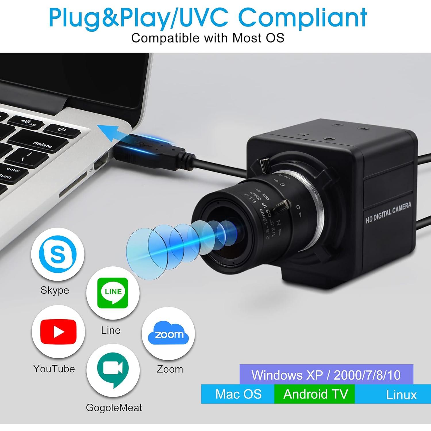 Cámara USB 4K IEights con Zoom Manual 2.8-12mm